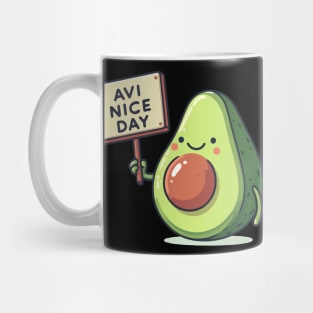 Avocado's Cheerful Greeting. Avocado says "AVI NICE DAY" Mug